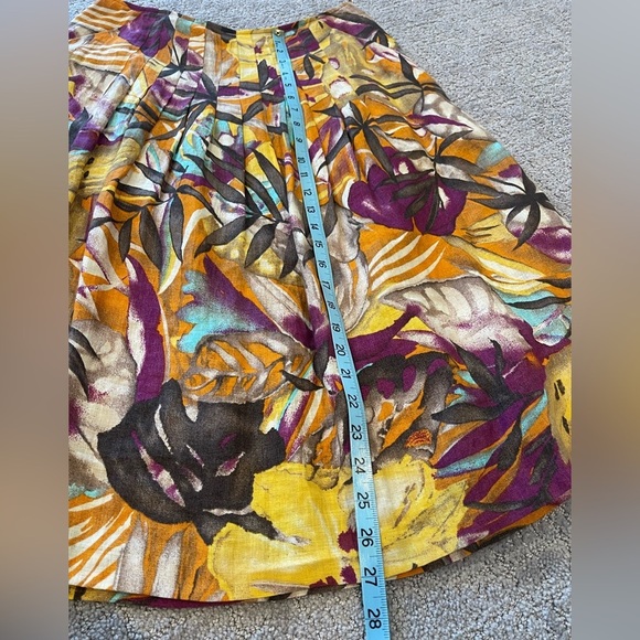 Lafayette 148 New York Tropical Floral Linen Pleated Skirt, Mid Length, Gold, 8 - Picture 9 of 13